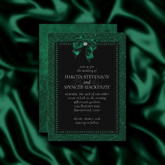 Gothic Elegance | Emerld Green Bow Moody Wedding Invitation