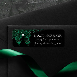 Gothic Elegance   Emerld Green Bow Return Address Label