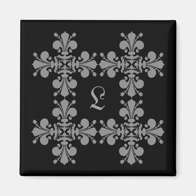 Gothic elegance fleur de lis damask monogram magnet (Front)