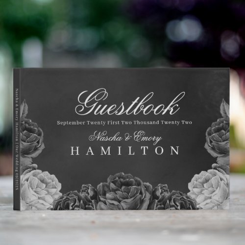 Gothic Elegance Grey Monochrome Rose Wedding Guest Book
