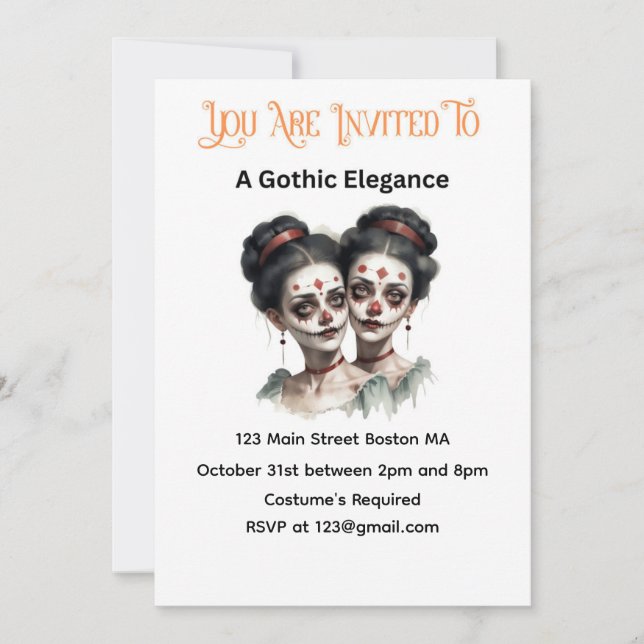 Gothic Elegance Halloween Invitation – Twin Ladies (Front)