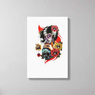 "Gothic Elegance: Lady with Skull and Pendant" Canvas Print