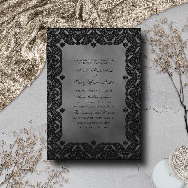 Gothic Elegance Monochrome Ornate Lace Wedding Invitation (Creator Uploaded)