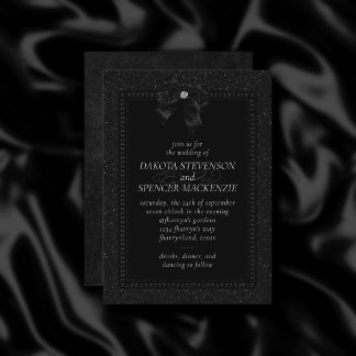 Gothic Elegance | Onyx Black Bow Moody Wedding Invitation