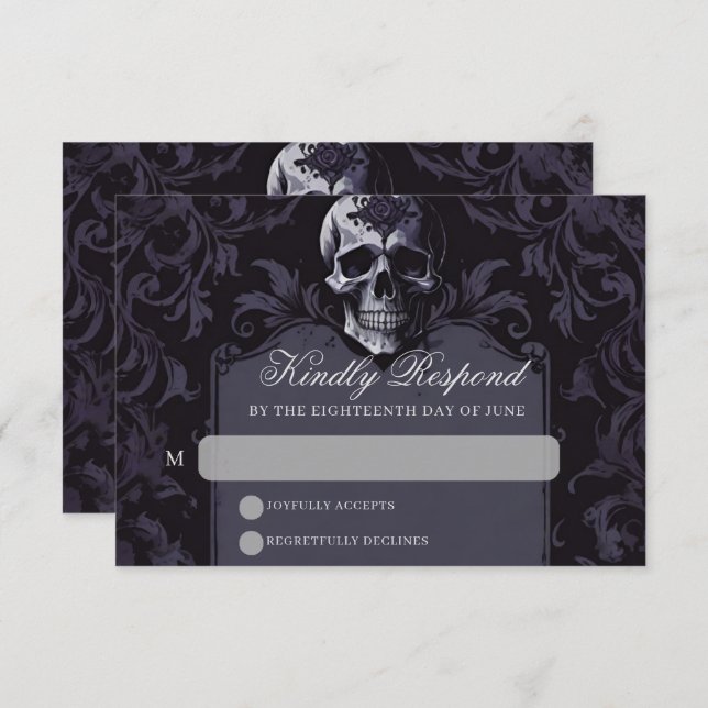 Gothic Elegance Purple Boho Skull Wedding RSVP Card (Front/Back)
