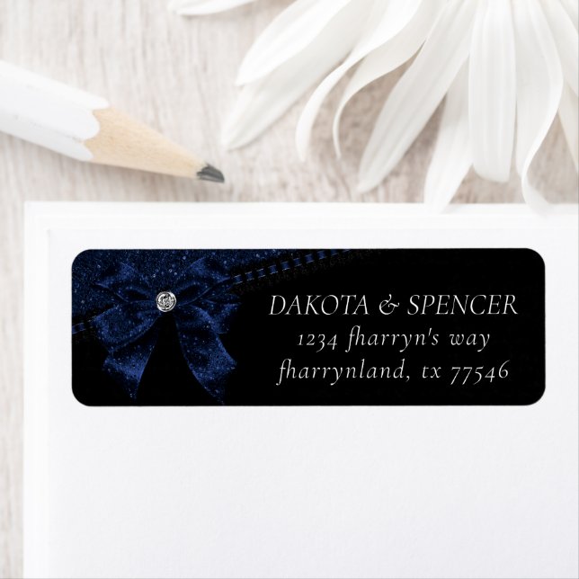 Gothic Elegance | Sapphire Blue Bow Moody Address Label (Insitu)