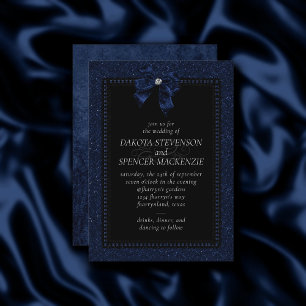 Gothic Elegance Sapphire Blue Bow Moody Wedding Invitation