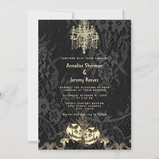 Gothic Elegance Skeleton Halloween Wedding Invitation (Front)
