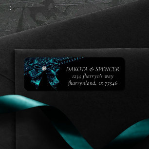 Gothic Elegance Teal Topaz Bow Moody Address Label