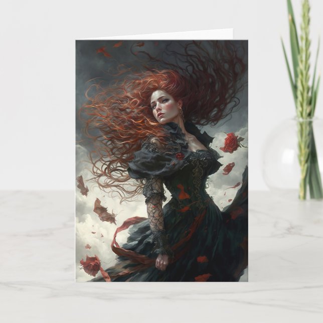 Gothic Elegance, Windblown Victorian Notecard (Front)
