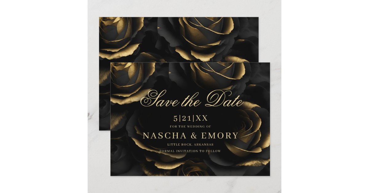 Gothic Elegant Black & Gold Roses Dark Wedding Save The Date | Zazzle