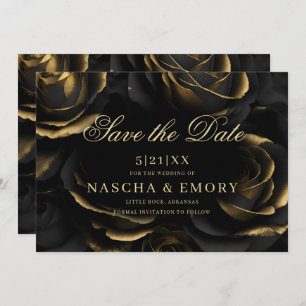 Gothic Elegant Black & Gold Roses Dark Wedding Save The Date