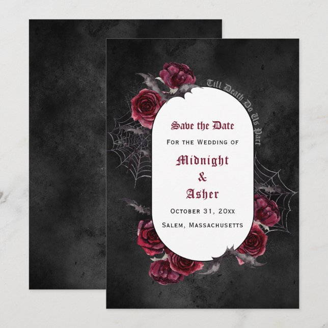 Gothic Elegant Black Till Death Do Us Part Save The Date (Front/Back)