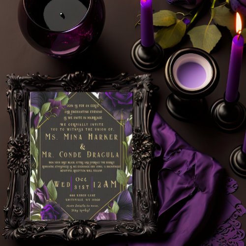 Gothic Elegant Floral Violet Purple Wedding  Invitation