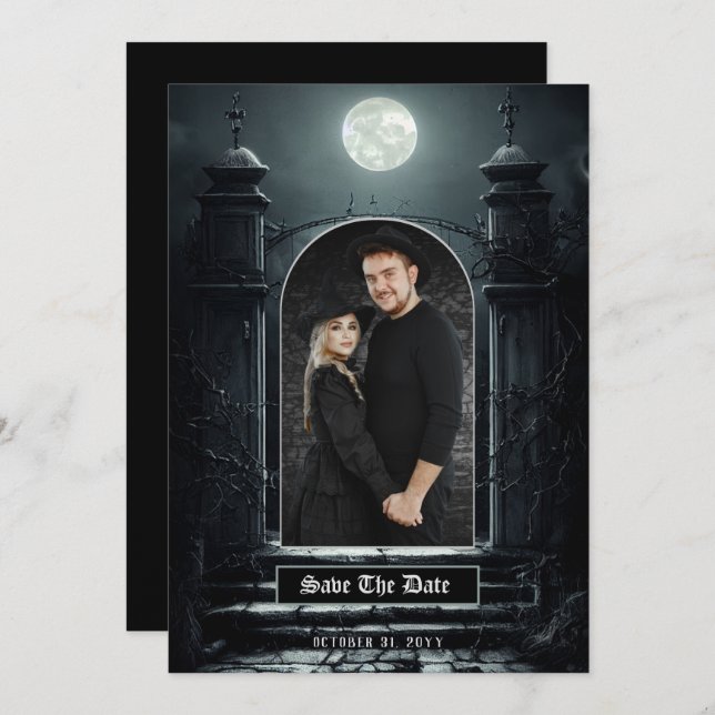 Gothic Elegant Gate Photo Save the Date (Front/Back)