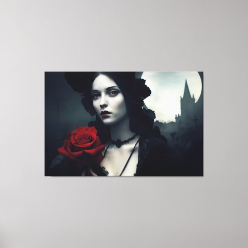  Gothic Elegant Lady Red Rose Canvas Print