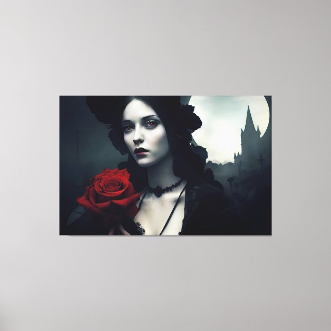  Gothic Elegant Lady Red Rose Canvas Print (Front)