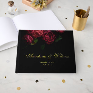 Gothic Elegant Moody Floral Black & Gold Wedding Foil Guest Book