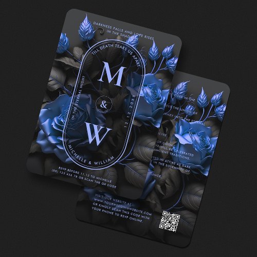  Gothic Elegant Navy_Blue Floral Wedding Boho Invitation