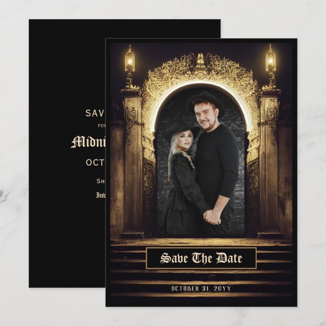Gothic Elegant Photo Save the Date (Front/Back)
