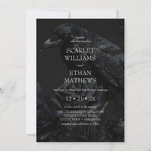 Gothic Elegant Raven & Rose Black Handfasting Invitation