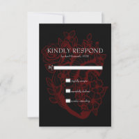 Gothic Elegant Red Heart Wedding Handfasting RSVP 