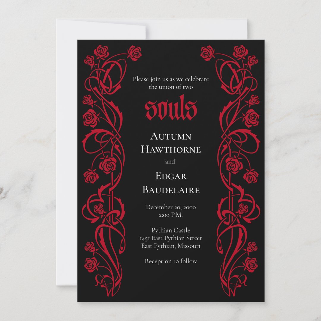 Gothic Elegant Roses Wedding Invitation (Front)