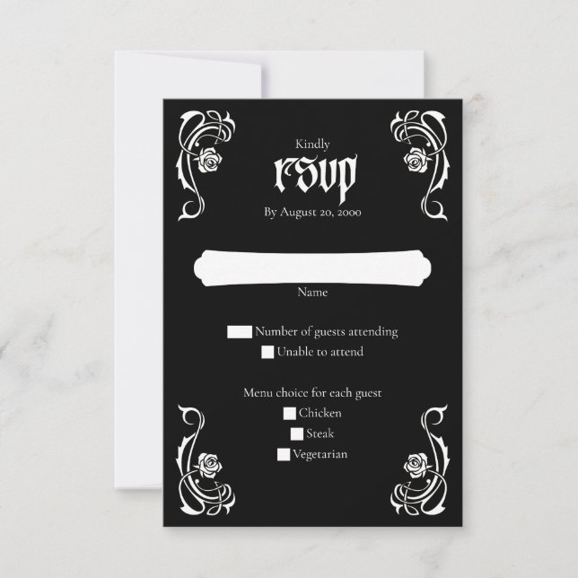 Gothic Elegant Roses Wedding RSVP Card (Front)