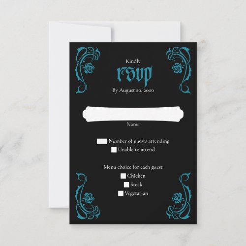 Gothic Elegant Roses Wedding RSVP Card
