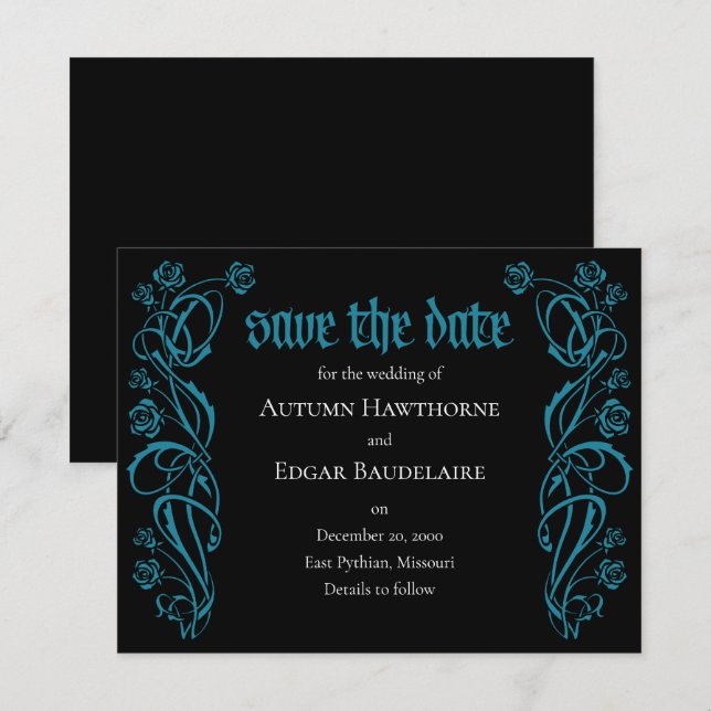 Gothic Elegant Roses Wedding Save The Date (Front/Back)