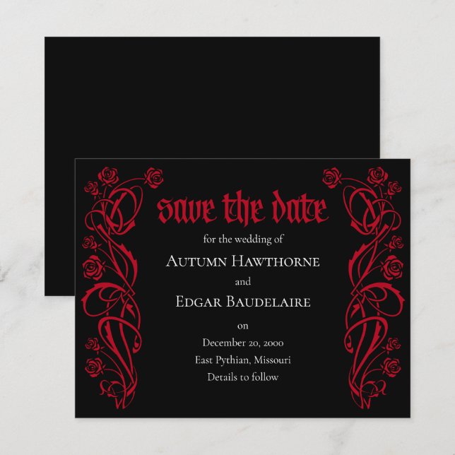 Gothic Elegant Roses Wedding Save The Date (Front/Back)