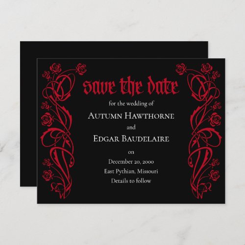 Gothic Elegant Roses Wedding Save The Date