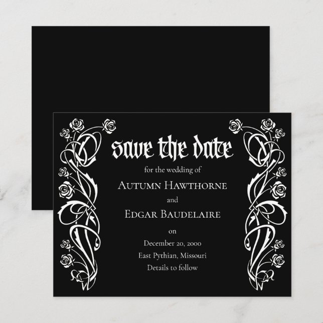 Gothic Elegant Roses Wedding Save The Date (Front/Back)