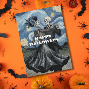 Gothic Elegant Skeletons Dance Moonlight Van Gogh Card