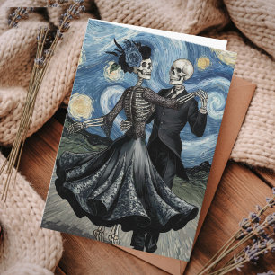 Gothic Elegant Skeletons Dance Moonlight Van Gogh Card