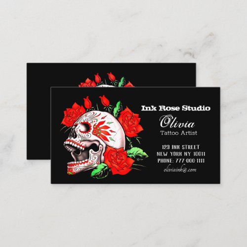 Gothic Elegant Skull And Red Roses Studio Business Business Card