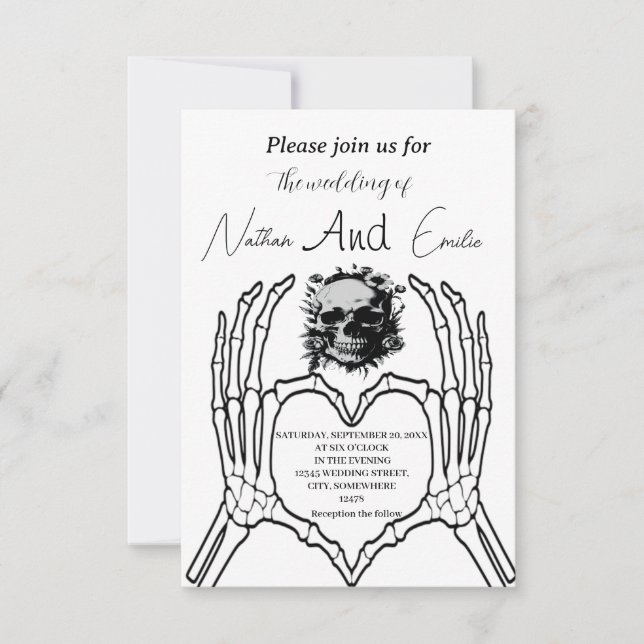 Gothic Elegant Skull Wedding invitation  (Front)
