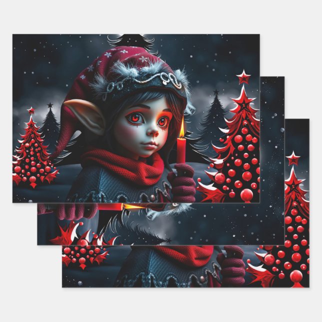 Gothic elf magic under the full moon. wrapping paper sheets (Set)