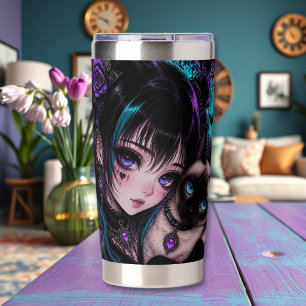 Gothic Emo Anime Girl & Cat Insulated Tumbler