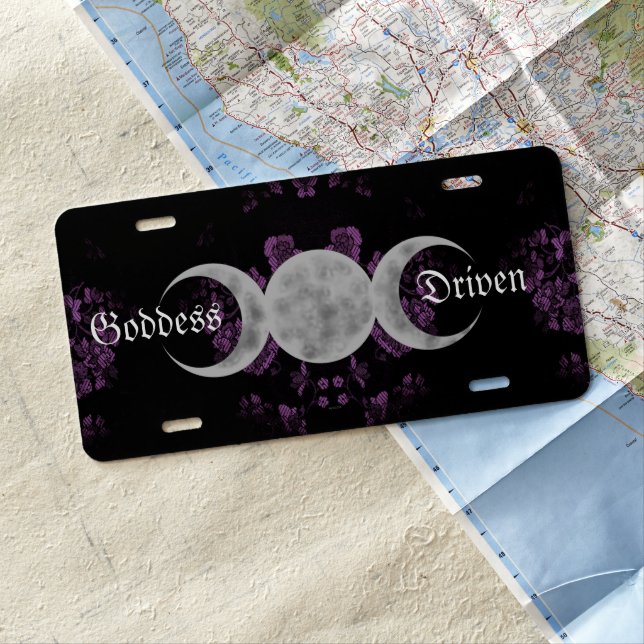 Gothic Eternal Triple Moon Lavendar License Plate (In Situ)