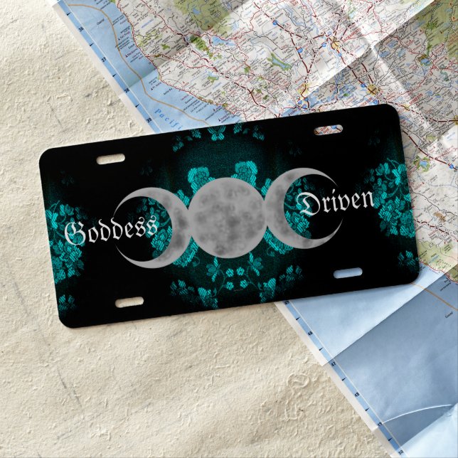 Gothic Eternal Triple Moon Turquoise License Plate (In Situ)