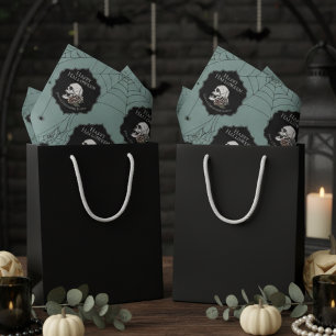 Gothic Eucalyptus Green Floral Skull Halloween Tissue Paper