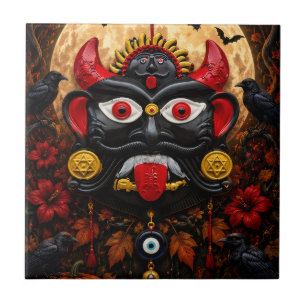 Gothic Evil Eye Halloween Drishti Bommai Folk Art Ceramic Tile