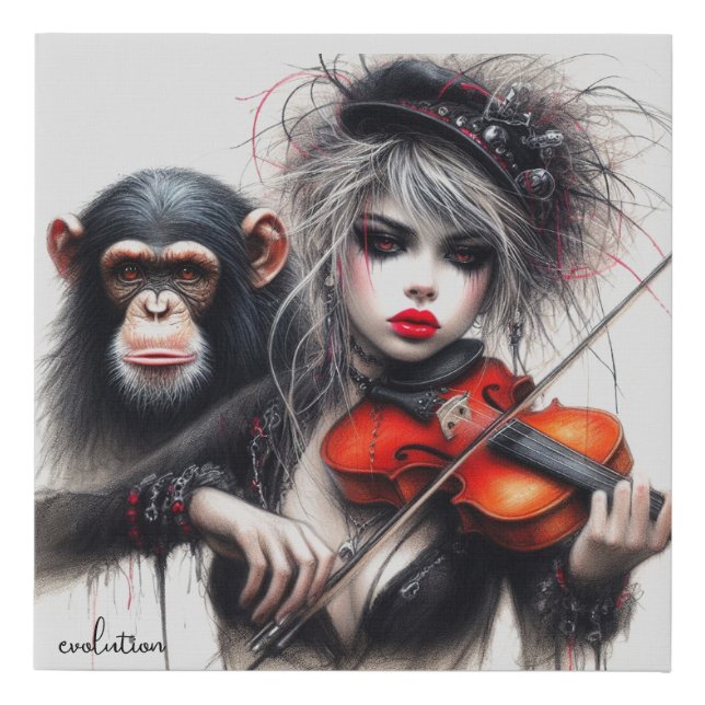 Gothic Evolution Chimpanzee Violin Faux Canvas Print (Front)