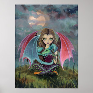 Gothic Fairy and Dragon Fantasy Art Poster
