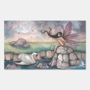 Gothic Fairy and Swan Fantasy Art Rectangular Sticker