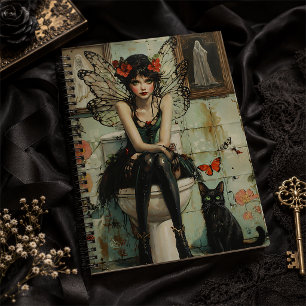 Gothic Fairy & Black Cat Quirky Halloween Art Notebook