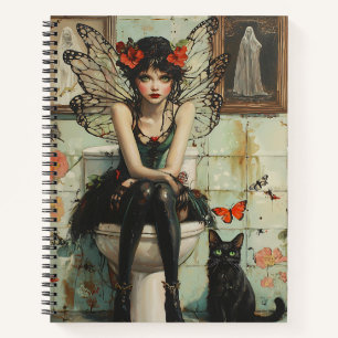 Gothic Fairy & Black Cat Quirky Halloween Art Notebook