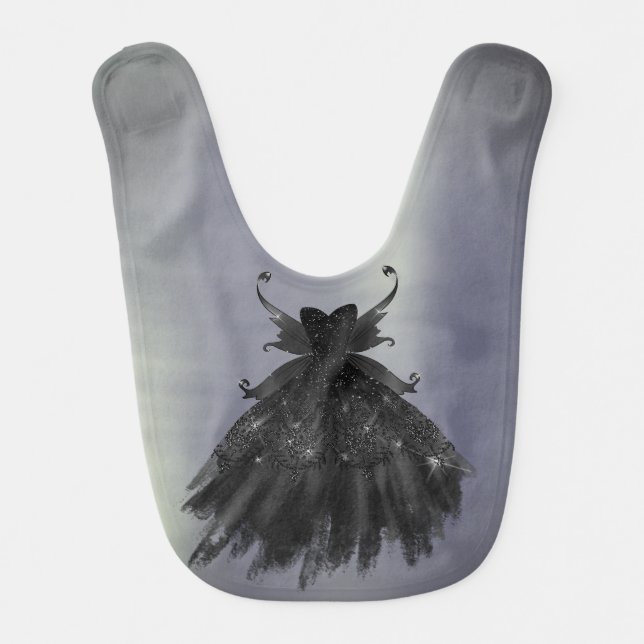 Gothic Fairy Black Gown | Vampy Glam Goth Luxury Baby Bib (Front)