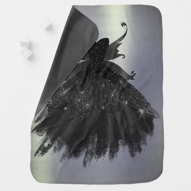Gothic Fairy Black Gown | Vampy Glam Goth Sheen Baby Blanket (In Situ)